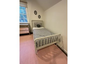 Pottery Barn Kids Elsie Bed Twin Simply White ( Retail $699) And Emily & Meritt Ruffle Stripe Bedding 1 Of 2
