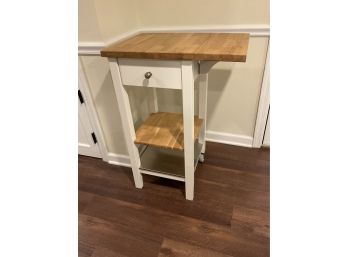 Small Single Drawer Drop- Leaf Portable Rolling Kitchen Cart W Wood Top