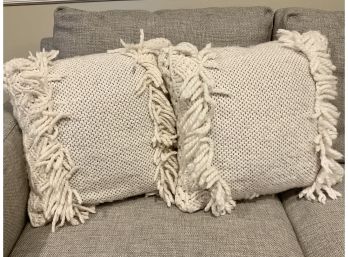 Ivory Fringe Throw Pillows- A Pair
