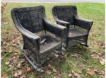 Two Black Wicker Rocking Chairs