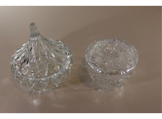 2 Covered Crystal Dishes