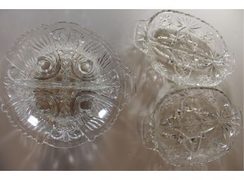 3 Crystal Bowls With Dividers