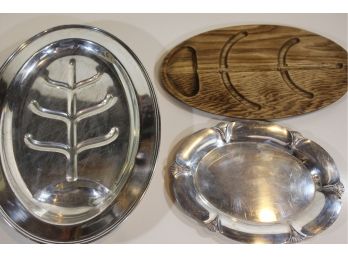 Silverplate And Wood Serving Pieces