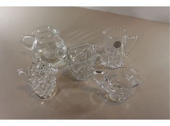 5 Small Crystal Pitchers / Creamers