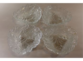 4 Triangular Crystal Dishes - Leaf Pattern
