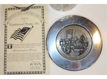 Eagle Glass Mug And Constitution Pewter Plate
