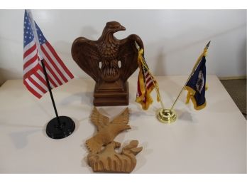 Ceramic And Hand Carved Wood Eagles