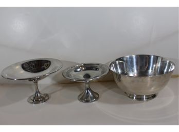 3 Silverplate Items - Bowl And Raised Dishes