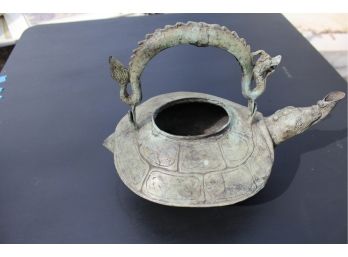 Vintage Chinese Turtle Watering Can With Dragon Handle