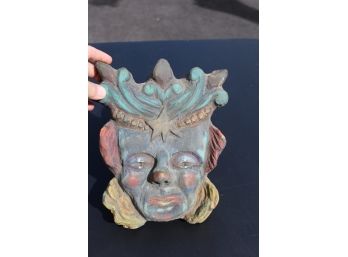 Vintage Carved Wooden Painted Face
