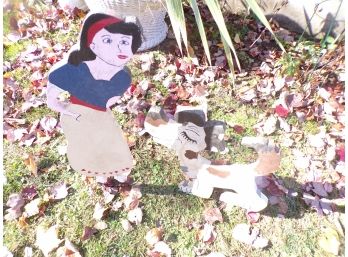 Wooden Girl And Dog Lawn Ornaments Vintage