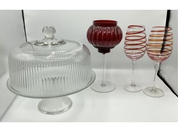 Cake Stand, Glasses & Candle Holder