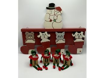 4 Christmas Blocks NOEL & Christmas Cat Coat Rack