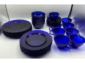 Vintage Cobalt Blue Duraflex Plates, Cups & More ~ Made In France ~