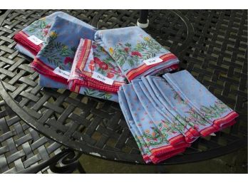 Williams Sonoma Set Of Blue And Red Floral Tablecloths And Napkins
