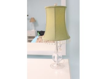 Clear Pedestal Lamp With Light Green Shade