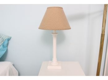 White Pedestal Lamp With Taupe Shade