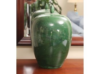 Ethan Allen Green Marbleized Urn