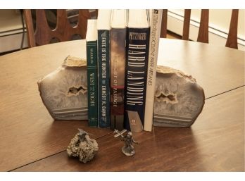 Heavy Geode Bookends, Aviation Novels, Paper Plane Set And Two Small Figures