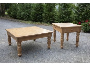 Two Broyhill Side Tables. Significant Scratching And Some Chipping. Large Square Table 36W X 36L X 18H. Sma