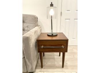PR West Elm Benson Nightstands In Walnut Finish With Leather Wrapped Handles
