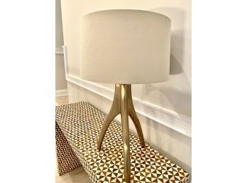 Crate & Barrel Brass Wishbone Lamp With Linen Shade