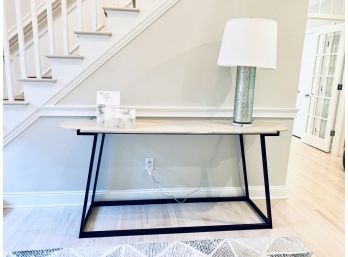 Theodore Console With White Wash Plank Top On Metal Base