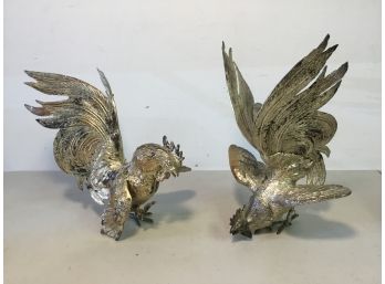 Pair Of Decorative Rooster Display Pieces