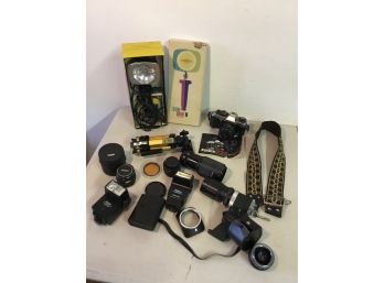 Film Camera Equipment Collection W/ FT - 1 Konica Film Camera
