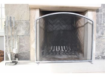 Pottery Barn Baxter 38' Fireplace Screen And Tools