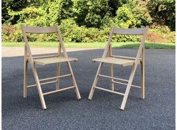 Set Of Two Natural Finish Folding Wood Chairs