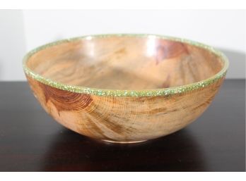 Turquoise Edged Handmade Ponderosa Pine Bowl By Larry Fox