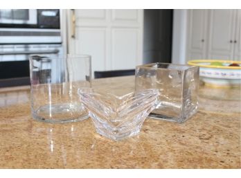 Assortment Of Clear Glass Boeld, Vases And Bowls