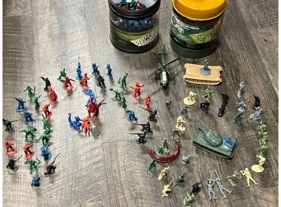 Assorted Military Toys: Army Men & Mythical Figures - 2 Tanks, A Helicopter, Dragons Plus More