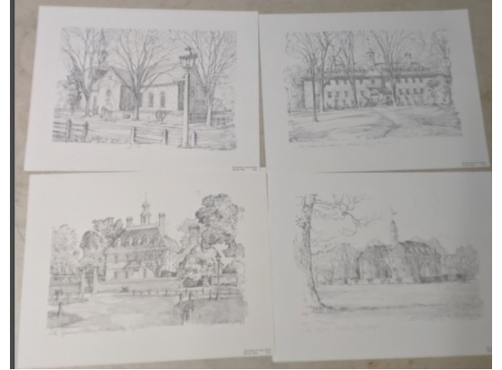 Four Sketches Of Colonial Williamsburg - Ready For Your Frames - Of Beautiful 18th Century Architecture