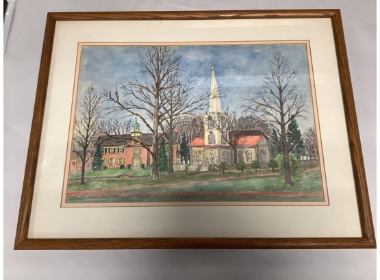 Henry S. Bullock- Hand Signed,  Vintage Original Watercolor On Paper.  Vibrant Landscape With Structures