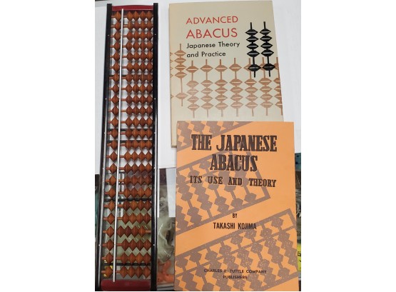 1960s Wood Japanese Abacus- 23 Columns Of Beads- With The Japanese Abacus & Advanced Abacus Books By T Kojima