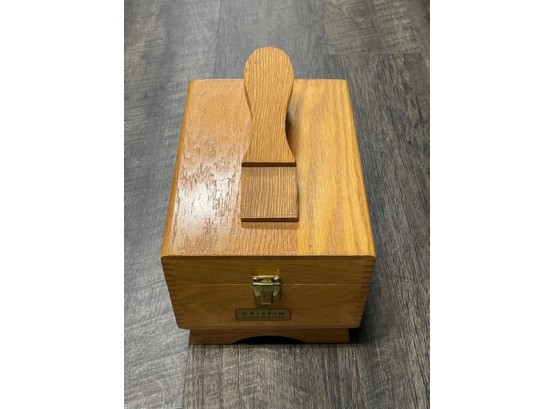 Vintage Oak Wood Griffin Shinemaster Shoe Box With Shoe Rest Top