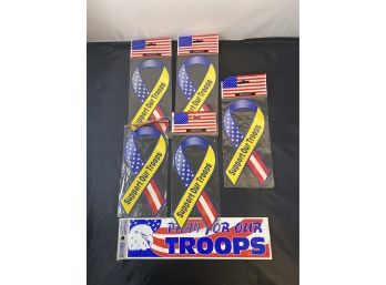 Five Patriotic Support Our Troops Magnets And One Pray For Our Troops Sticker