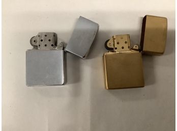 Vintage Lot Of Two Zippo Lighters - Gold Toned H 18 & A Silver- Toned Lighter
