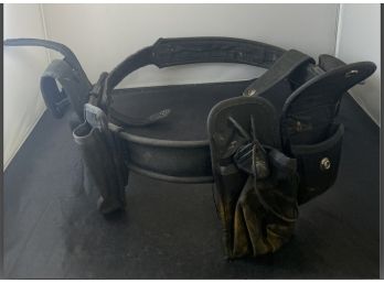 Black Sturdy Worker's Utility Belt With Plenty Of Metal Snaps & Pockets. Adjustable From The 30s To 42 Inches