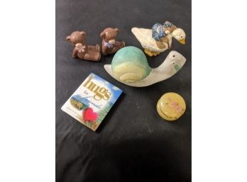 Cute Animal Figurines - A Snail, Teddy Bears, A Goose, A Lovely Container, & A Book- Hugs For Friends