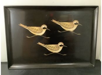 COUROC Of Monterey, California-   Hand Inlaid Tray. Black Background With Lovely Running Birds!