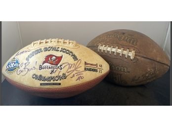Two NFL Footballs - Autographed Super Bowl Champions XXVII By Michael Joseph Alstott #40 & A Wilson Football