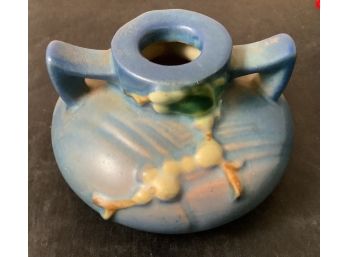 Antique ROSEVILLE ICSI Pottery Blue Snowberry Candle Holder. Very Good Condition. No Chips.