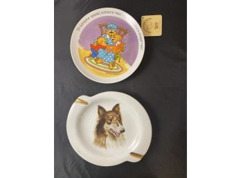 Two Japan- Made Decorative Pates - 1965 Ucagco Ceramics- A Cute Collie Ashtray & 1984 Berenstain Bears Mother
