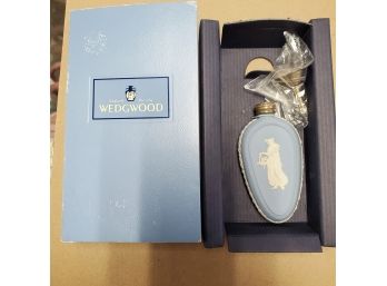 Wedgwood England Perfume Bottle Cream Cameo Of Athena On Blue Jasperware With Sterling Silver Top & Funnel