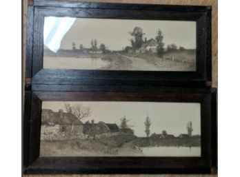 Stunning Antique Black And Grey Prints Of Villages In Early Wood Frames