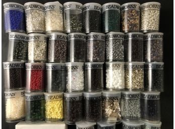 A Jewelry Crafters Treasure Chest!!  A Load Of Colorful Beads From Beadworks -in A Divided Plastic Storage Box