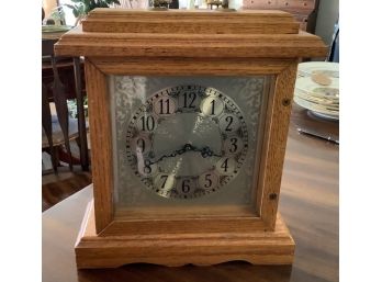 Vintage Solid Oak Mantel Clock With Quartz Movement- Works Well With A New Battery We Tested